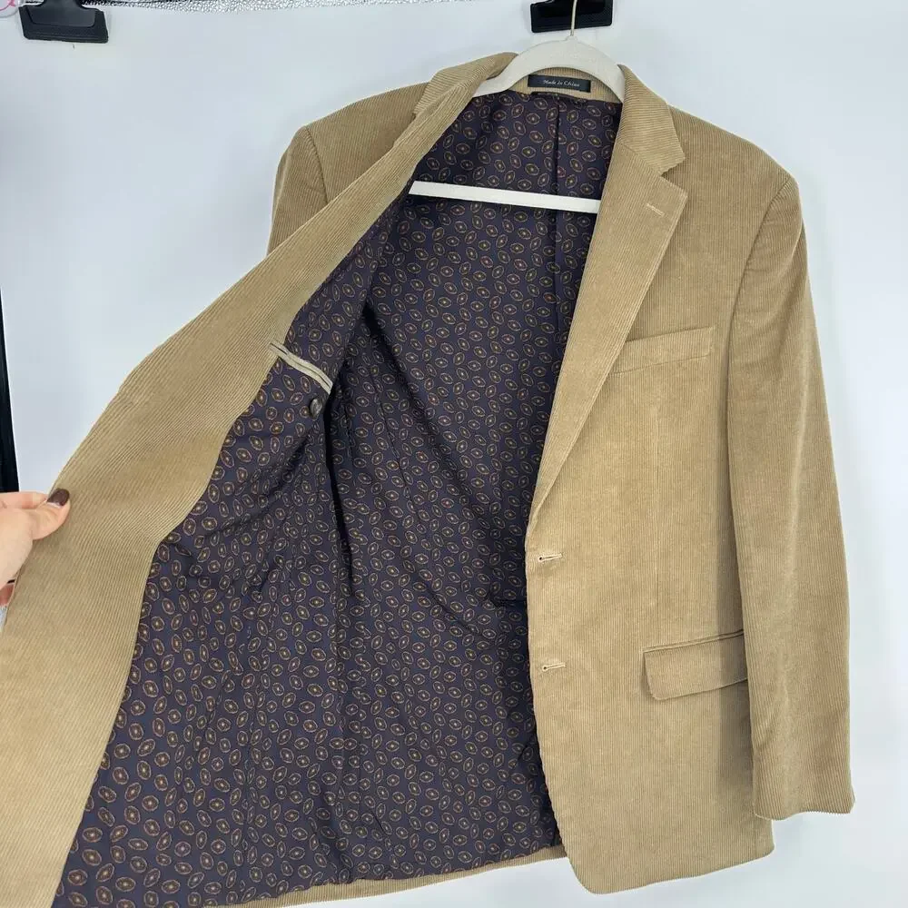 CHAPS Men’s 38R Corduroy Blazer Tan Brown Elbow Patches Professor Sport Coat
